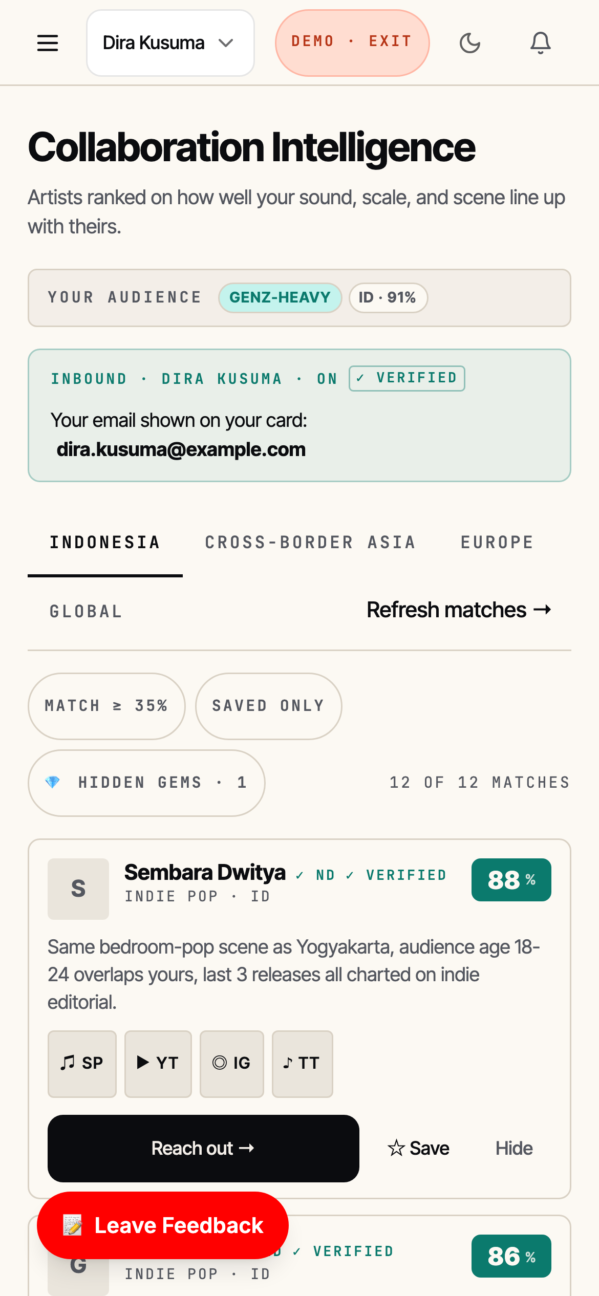 Collaboration Intelligence on mobile — matches by real audience overlap