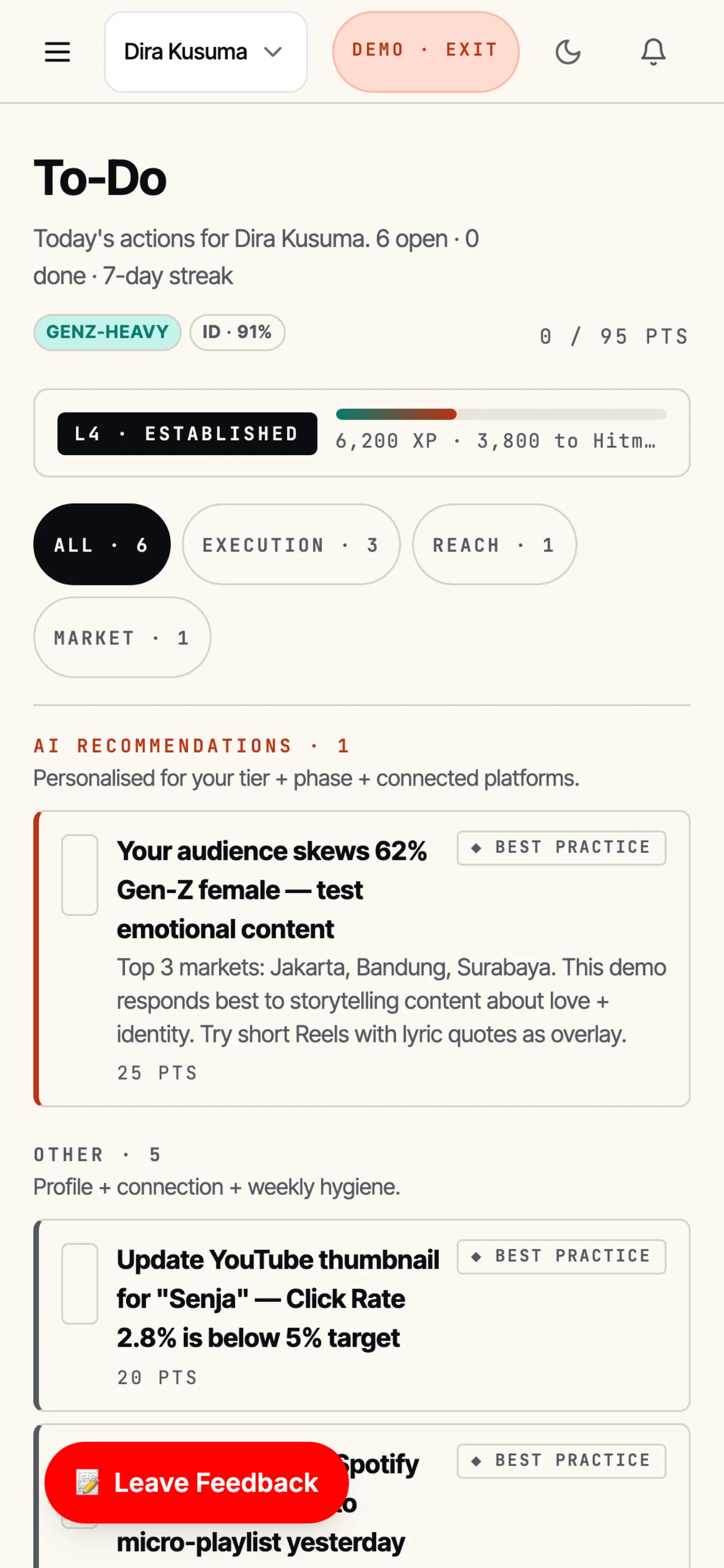 Nadascore daily tasks on mobile